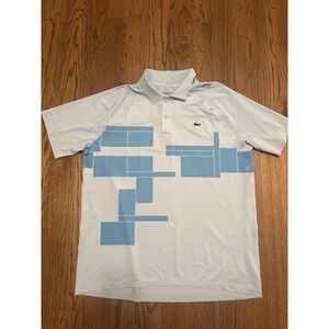 Lacoste Sport Novak Djokovic Geometric Light Blue Polo Shirt Men's Size XL